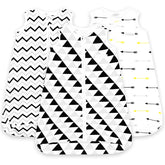 BaeBae Goods baby sleeping bag in black triangles offers cozy wearable warmth.