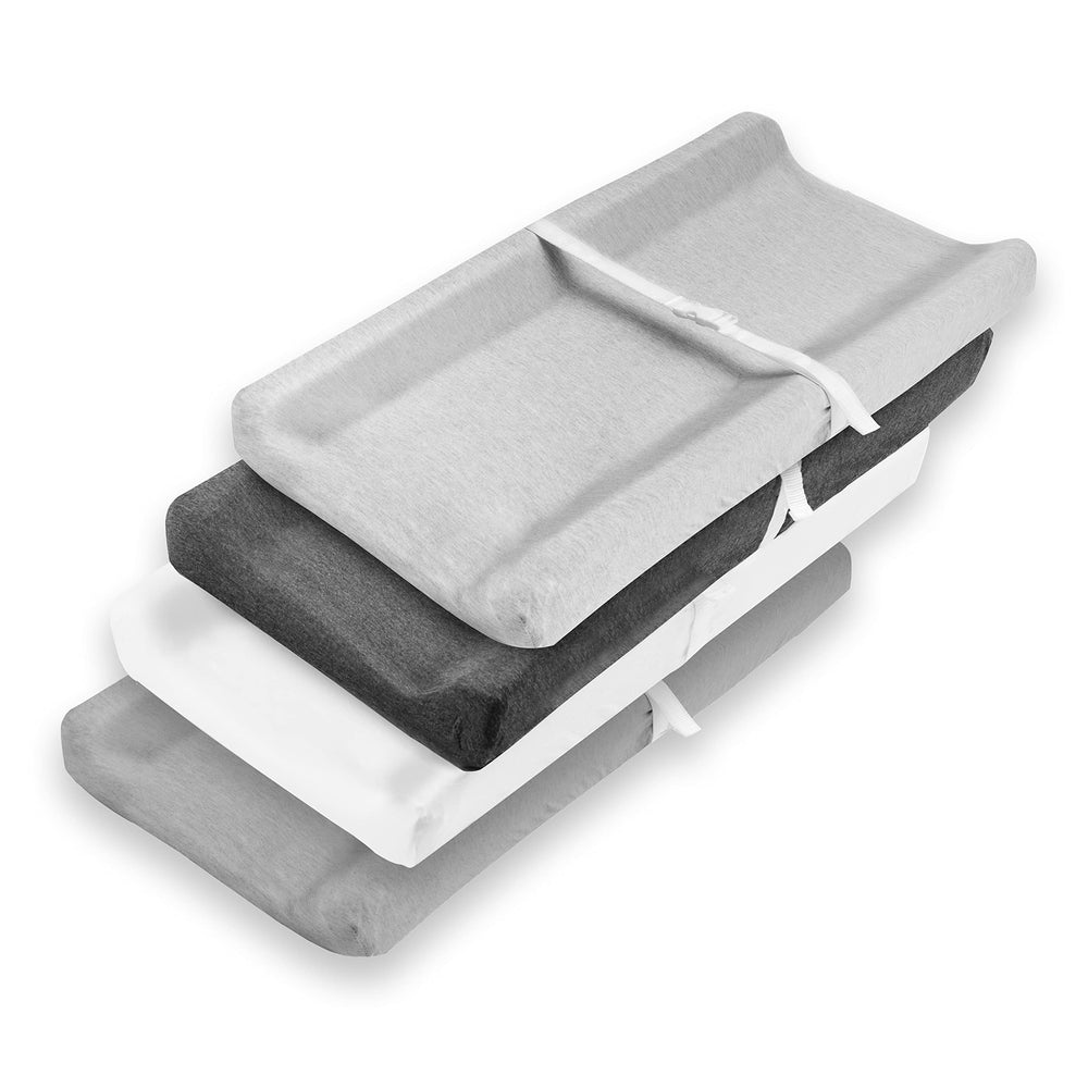 Baebae Goods changing pad cover in grey and white offers a soft, protective layer.