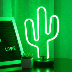 Bailey LED green cactus neon night light saves energy in a bedroom