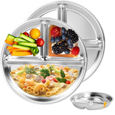 Bakpoco stainless steel kids plates with deepened 9-inch section, ideal for balanced meals.