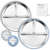 Bakpoco suction-base toddler plate in blue securely grips tray for mess-free self-feeding.