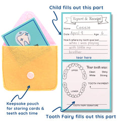 Keepsake pouch on pillow by Bambini & Me stores treasured teeth and notes