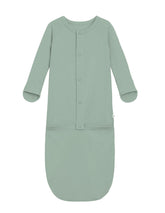 BambooBud baby gown close-up shows soft viscose fabric for gentle skin contact