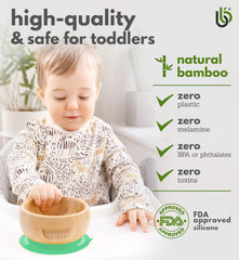 Bamboo bamboo baby-weaning bowl closeup highlights durable bamboo build.