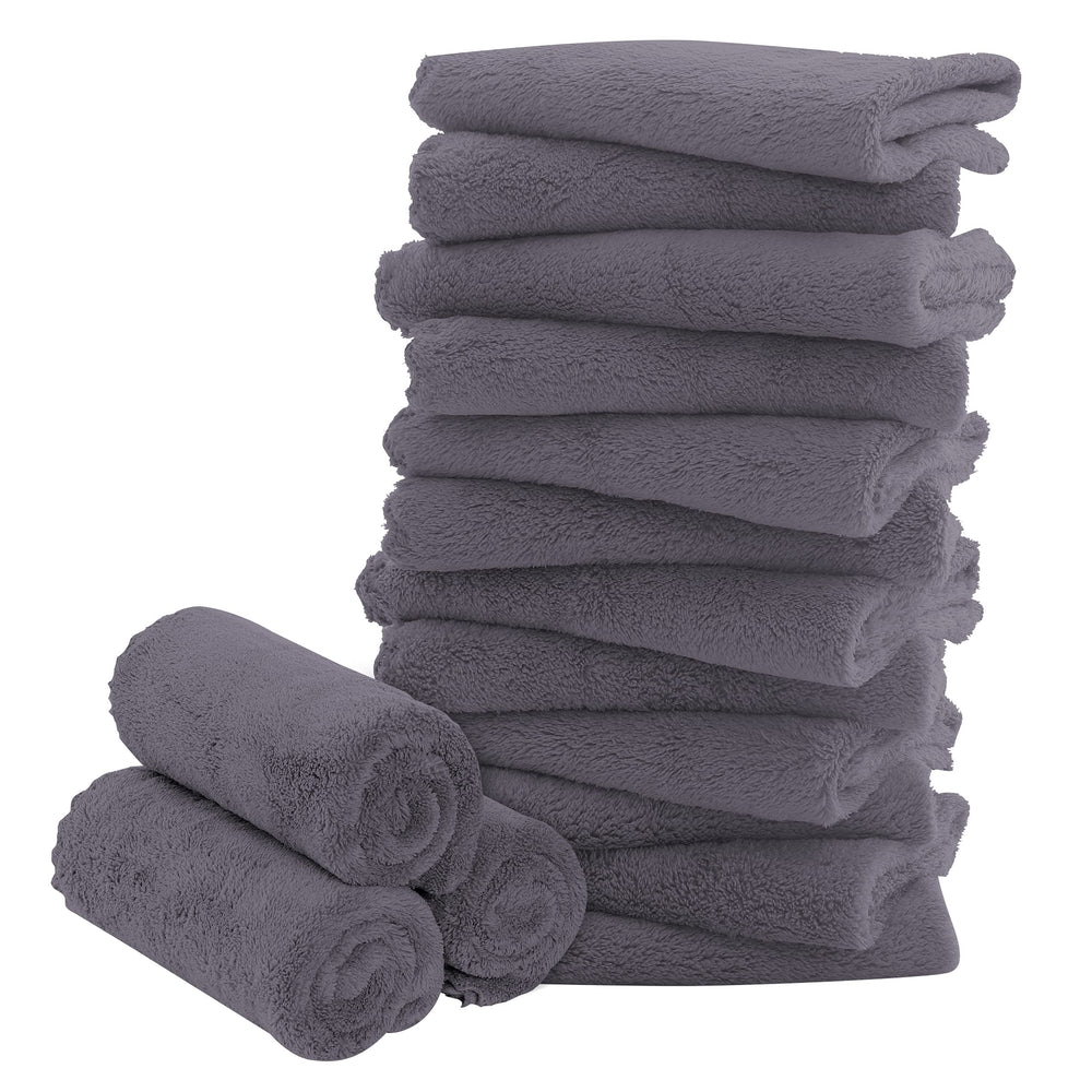 Bamboo Queen 16-pack baby washcloths in coral fleece; ultra-soft and highly absorbent for delicate skin.