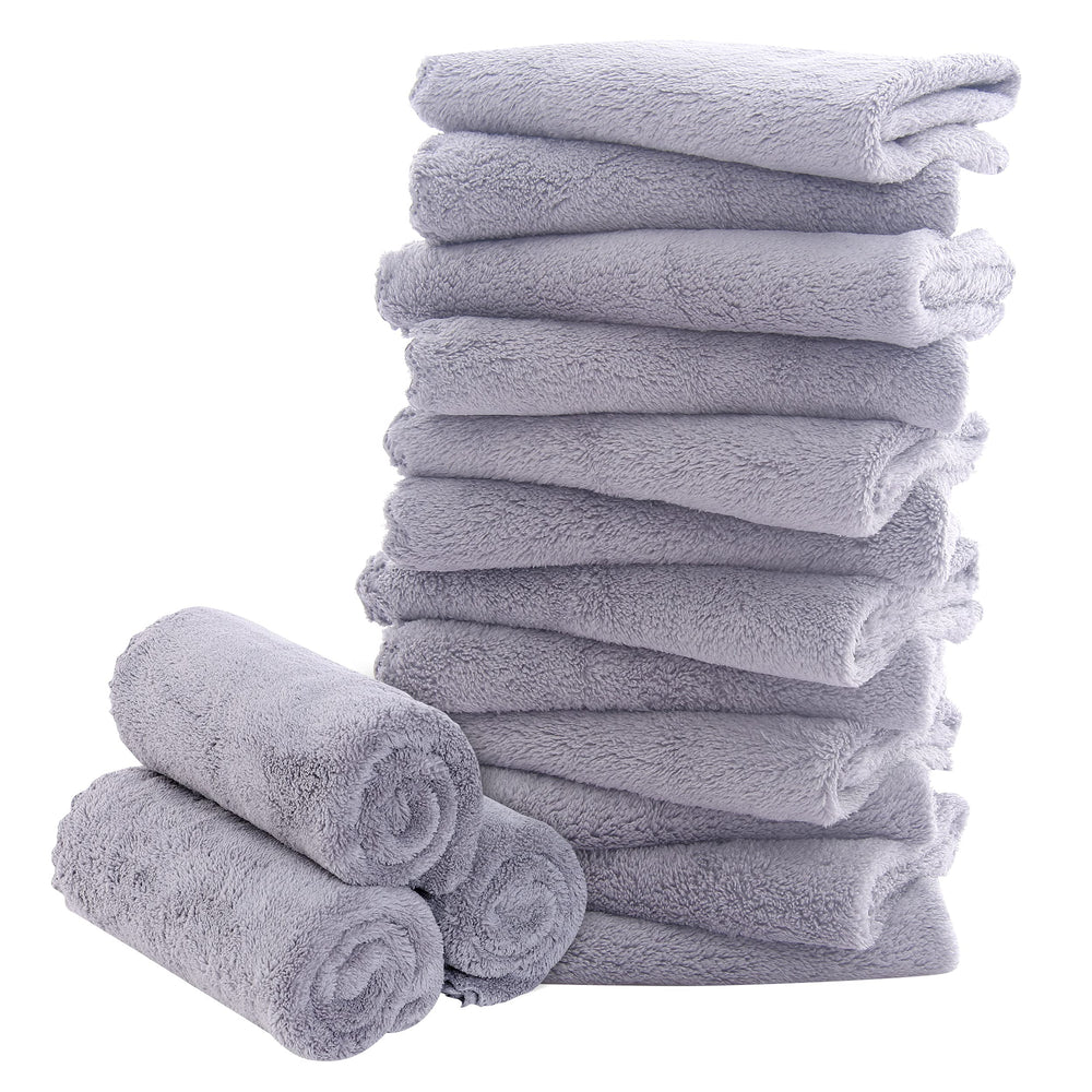 Bamboo Queen 16-pack light-grey washcloths, gentle bath companions.