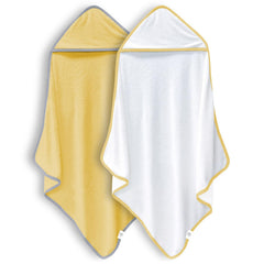 Bamboo Queen baby towel set in white and yellow, ideal for newborns' delicate skin.