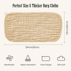 Four-layer absorbent muslin design shields clothing from spills.