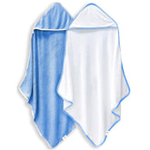 Bamboo Queen hooded towel in white and navy keeps kids warm and comfortable after bath.