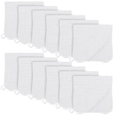 BAMBOO QUEEN muslin burp cloths, 12-pack, showcasing gentle, full-coverage protection.