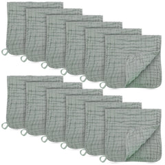 BAMBOO QUEEN muslin burp cloths shown in green, soft protection for baby messes