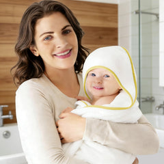 Two Bamboo Queen towels folded together, unisex design for infants.