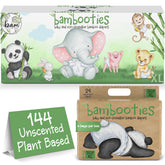 Bambooties bamboo diapers pack front view showing the 144-count box for sensitive skin