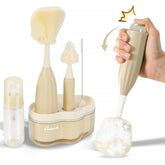 Baobrava baby bottle brush set enables 360° cleaning for bottles and accessories.