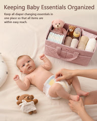Baobrava diaper caddy with removable dividers for flexible storage.