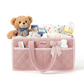 Baobrava diaper caddy on changing table with soft velvet fabric for organized changes.