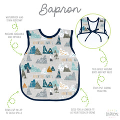BapronBaby Bapron body-tie design demonstrated on a child for secure fit.