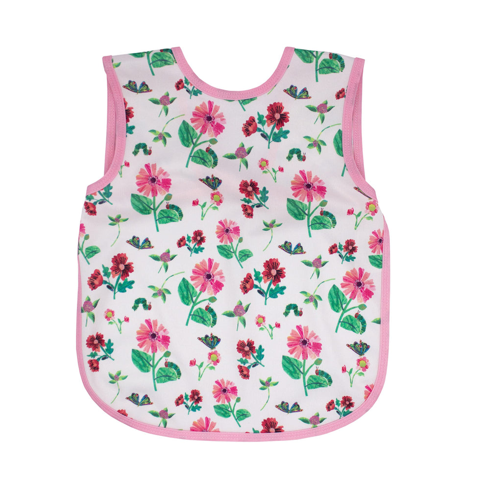 BapronBaby Eric Carle pink floral caterpillar bapron for mess-free feeding.