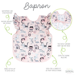Durable, stain-resistant Kitty Bapron stands up to daily toddler use.