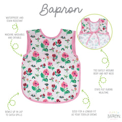 BapronBaby no-neck-tie safety design keeps baby comfortable during meals.