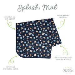 BapronBaby Outer Space Splash Mat closeup shows durable waterproof layer.