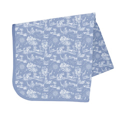 BapronBaby Savanna Blue Splash Mat under high chair protects floors during meals.