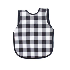 BapronBaby white buffalo plaid fabric close-up showing waterproof layer for mess-free meals.