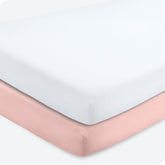 Bare Home 2-pack fitted crib sheets Pink Slipper showing a snug crib fit