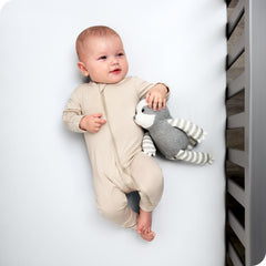 Bare Home fitted crib sheet in a white nursery for versatile use