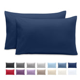 Bare Home toddler pillowcase on bed in dark blue for cozy sleep