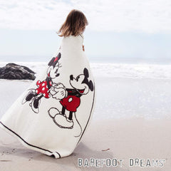 Barefoot Dreams CozyChic Classic Disney Mickey Minnie blanket knit detail highlights plush texture.