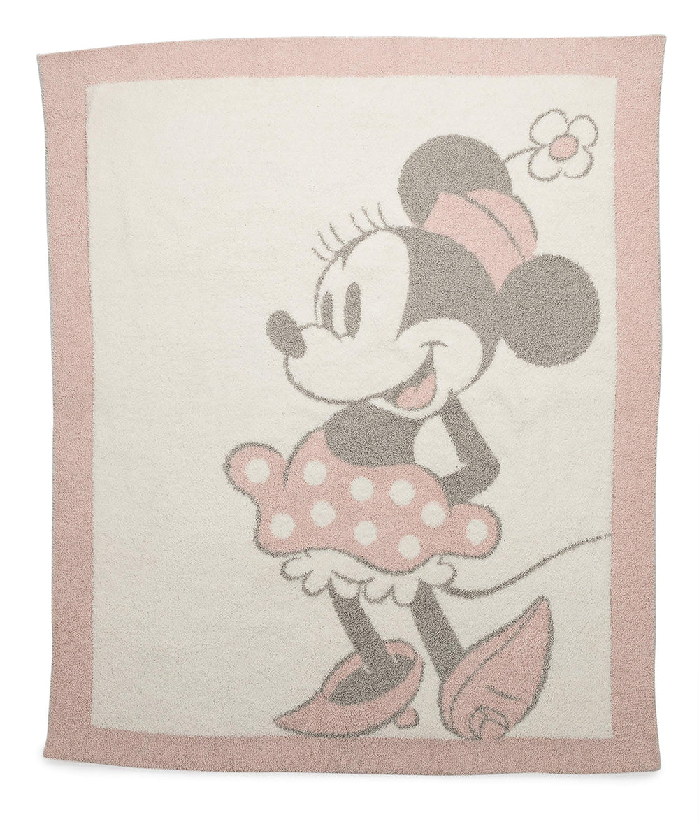 Barefoot Dreams CozyChic Minnie pattern blanket in dusty rose for cozy naps.