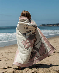 Barefoot Dreams CozyChic pink and white colorway, Disney pattern for kid-friendly style.