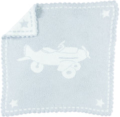 Barefoot Dreams CozyChic scalloped baby blanket in blue, perfect for cuddling during naps