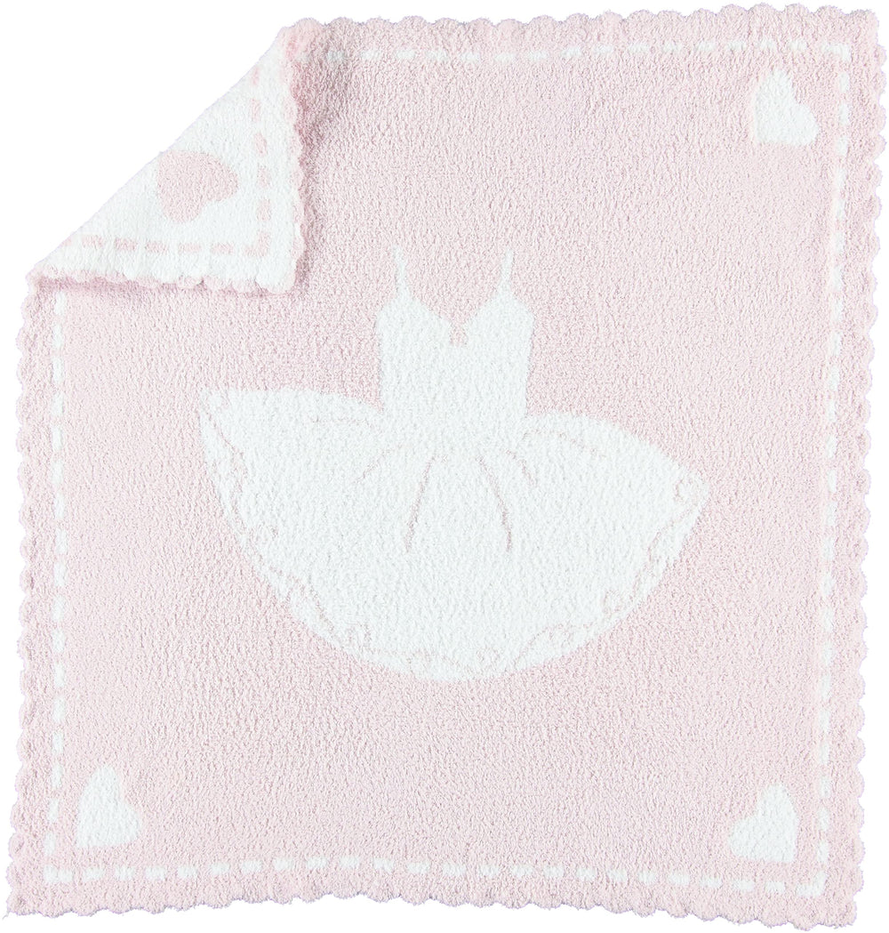 Barefoot Dreams CozyChic scalloped blanket in pink tutu laid flat for nursery use