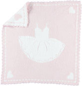 Barefoot Dreams CozyChic scalloped blanket in pink tutu laid flat for nursery use