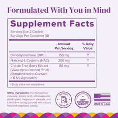 BariMelts bottle label highlights DIM NAC and chasteberry blend for balance support