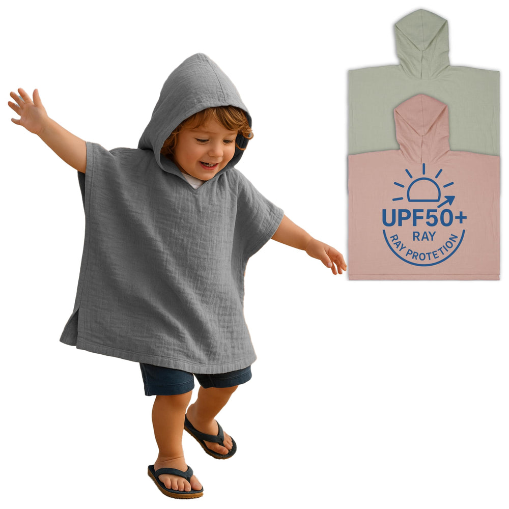 Barine RayGuard kid hooded towel grey 6-8y, sun-safe UPF 50+ protection for sunny days.
