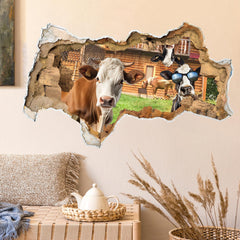Barri Design funny cow decal on living room wall for farmhouse charm