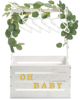 Barydat baby shower crate setup with letters and garland for stylish party decor