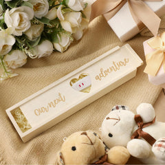Barydat pregnancy announcement box top view, white finish and neat design.