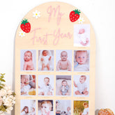 BASCT Strawberry first year board with monthly photo display for nursery memories.