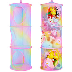 basumee stuffed animals net hammock 2-pack rainbow hanging storage for plushies, easy organization.