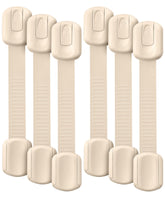 Bates Choice child safety strap locks on beige cabinet door for secure, tool-free safety.