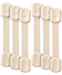 Bates Choice child safety strap locks on beige cabinet door for secure, tool-free safety.