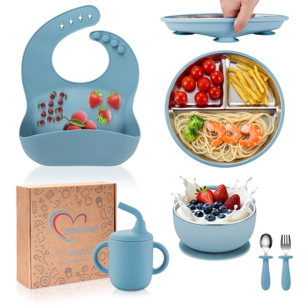 Bathchef toddler plate with strong suction grips the table, reducing mess during meals.