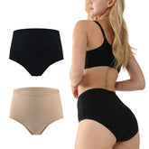 Battewa high-waisted leakproof underwear in black-beige offers secure protection for light leaks.