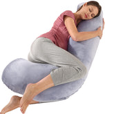 BATTOP pregnancy pillow in dark grey provides full-body support for side sleeping.