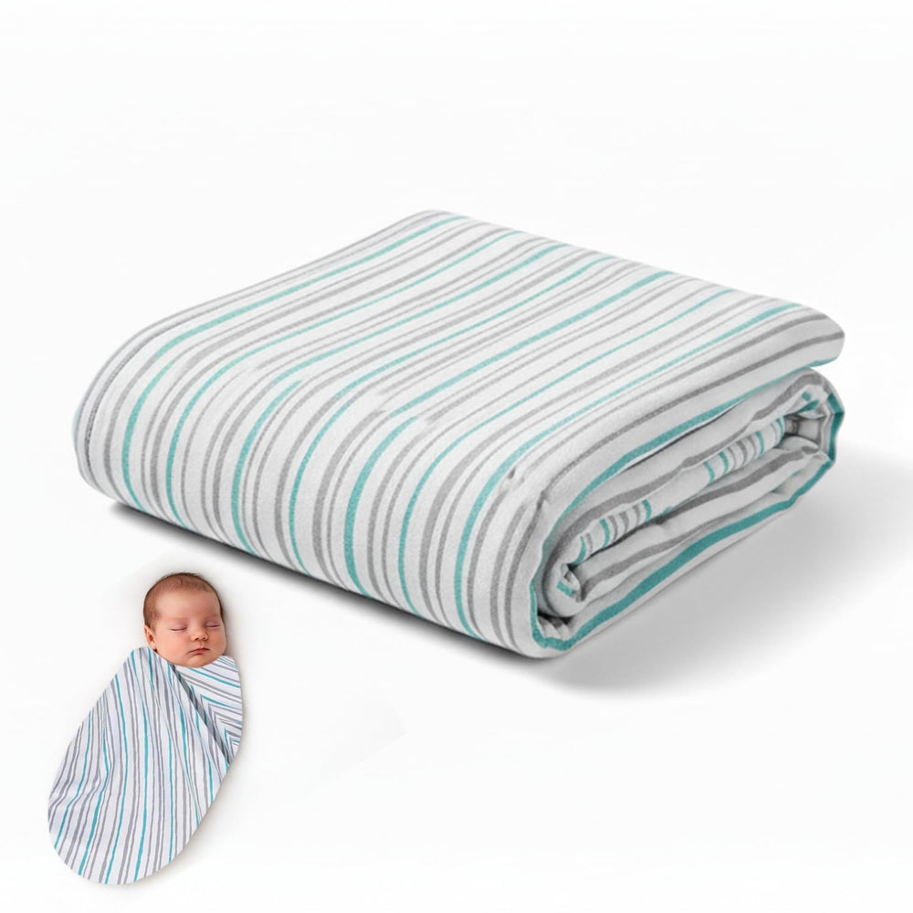 Bazzle Baby swaddle blanket mint stripe close-up shows soft touch fabric for newborn comfort.