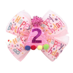 BBGifts pink birthday bow clip enhances baby girl's party look and photos.